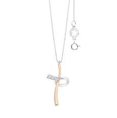 Collana da donna con croce in Oro bianco e rosè 750‰ e Diamanti bianchi della Collezione Croci di Comete Gioielli