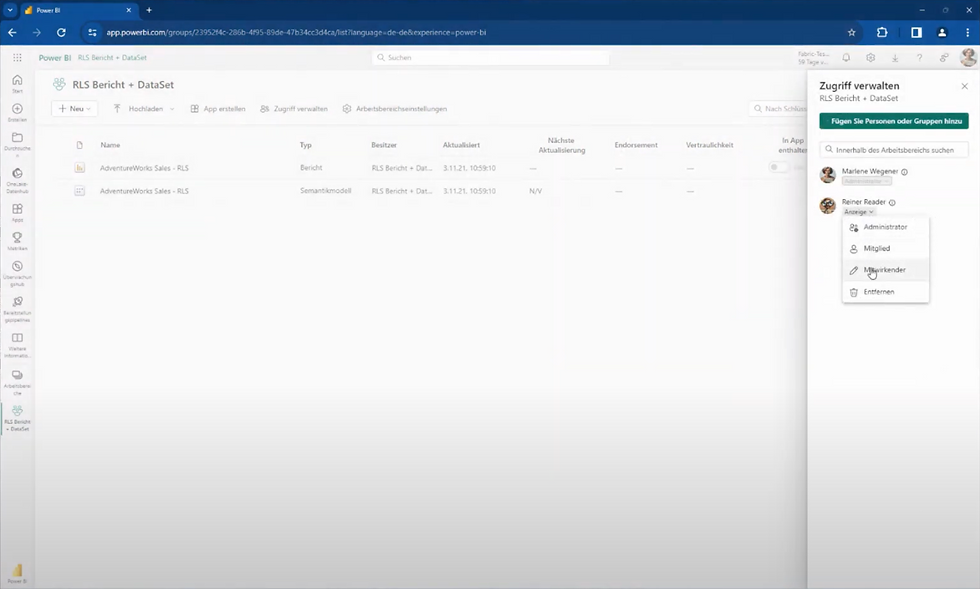 Sicherheit und Berechtigungen im Power BI Service - Mitwirkender