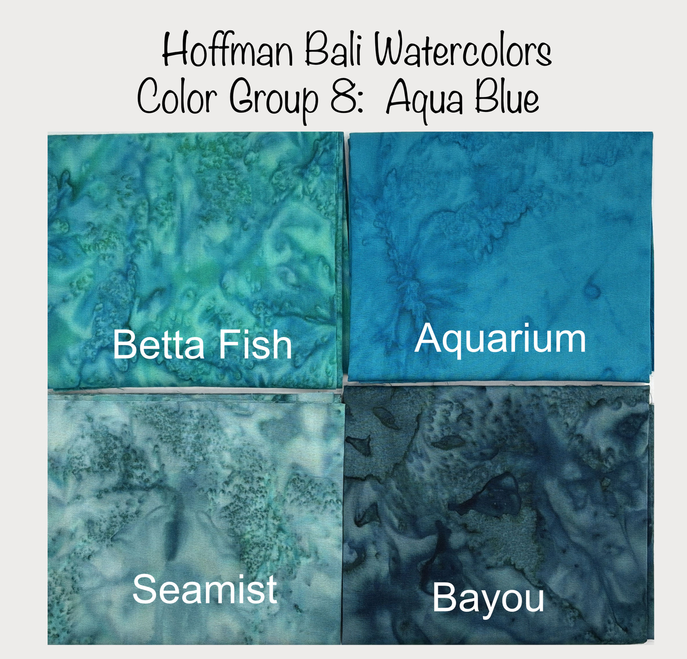 Hoffman Bali Watercolors Fabric Color Group 8: Aqua Blue