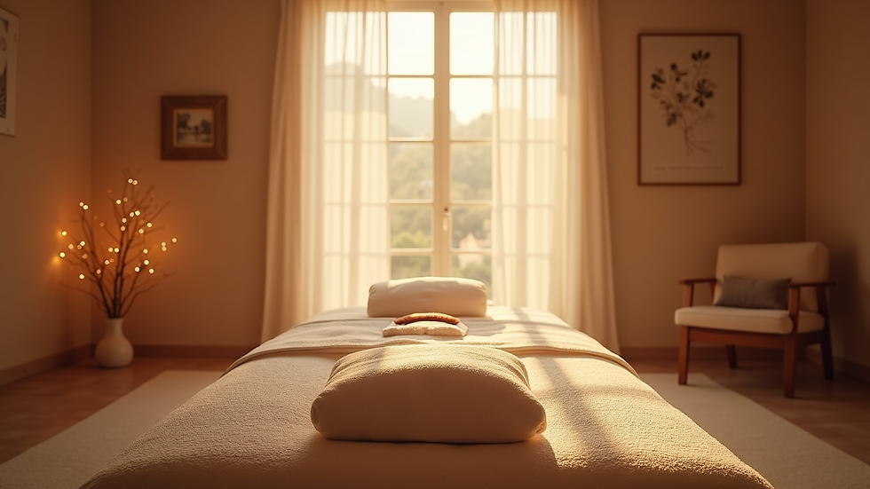 High angle view of moxibustion therapy room with calming decor