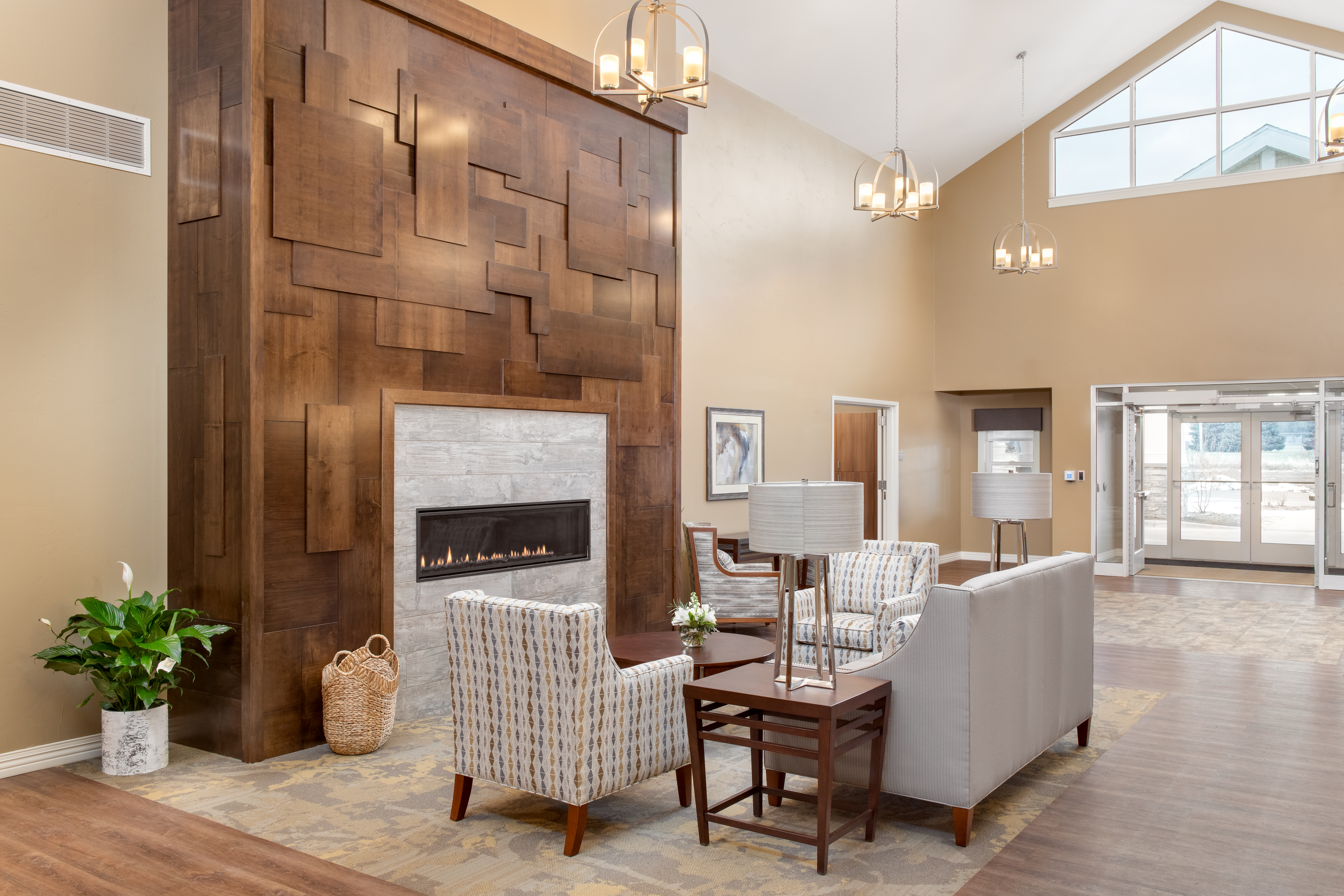 Senior living lobby designed by 4 Design LLC