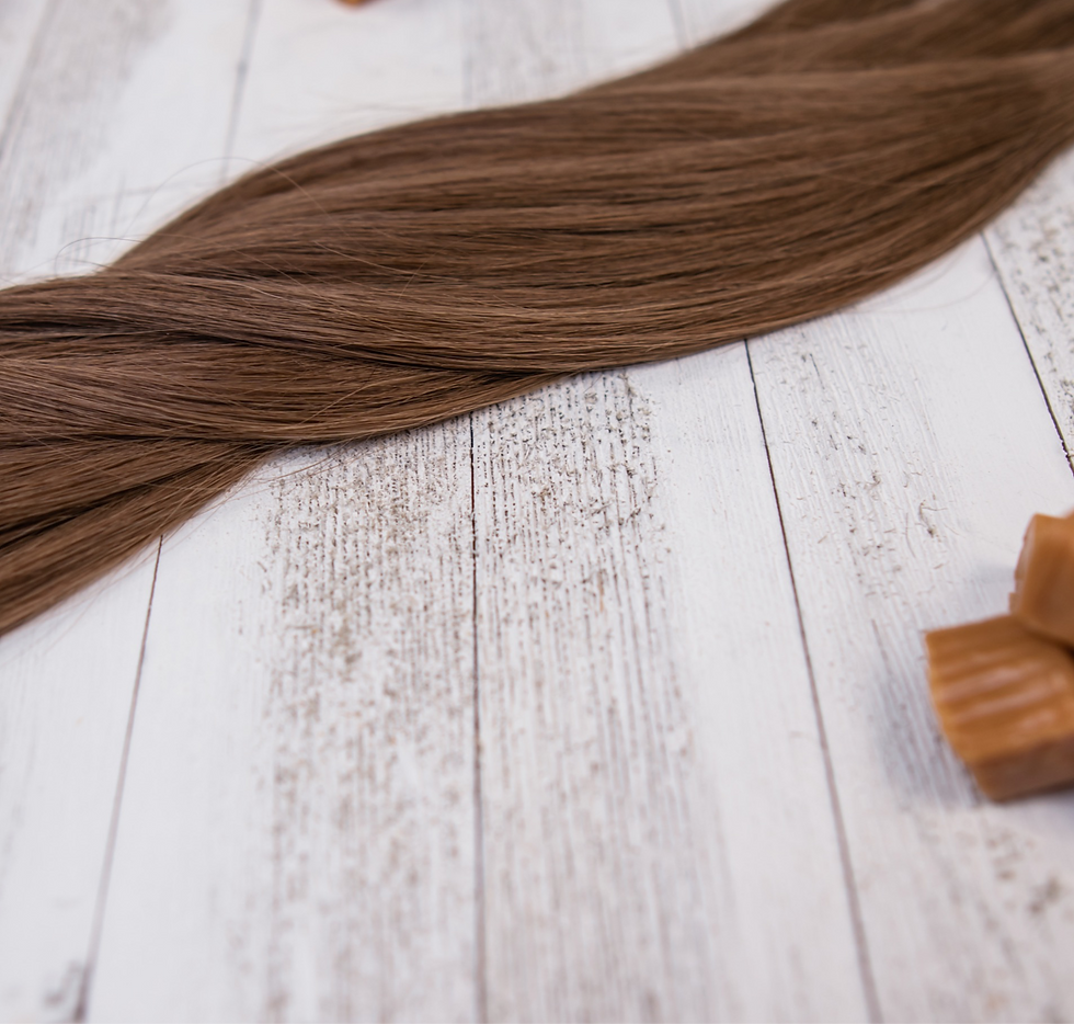 Thumbnail: caramel colour nano bead hair extensions view from front