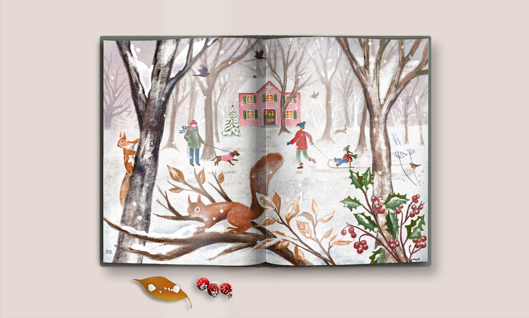 Illustration:
Buchdoppelseite,
Motiv Weihnachtsmärchen