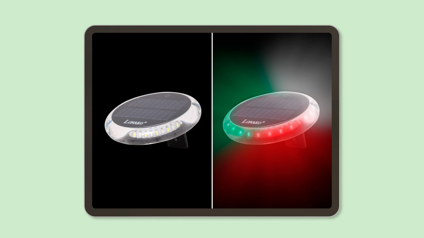 Beleuchtungseffekt Navigationslampe 
für Lotu, Onlineshop für 
Bootszubehör Düsseldorf