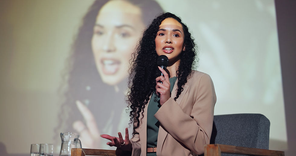 business-speaker-woman-seminar-with-microphone-screen-presentation-corporate-ideas-speech-