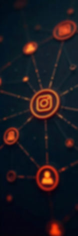 Abstract digital network with glowing orange Instagram and social media icons connected by lines on a dark background. - Expert Digital Marketing Service