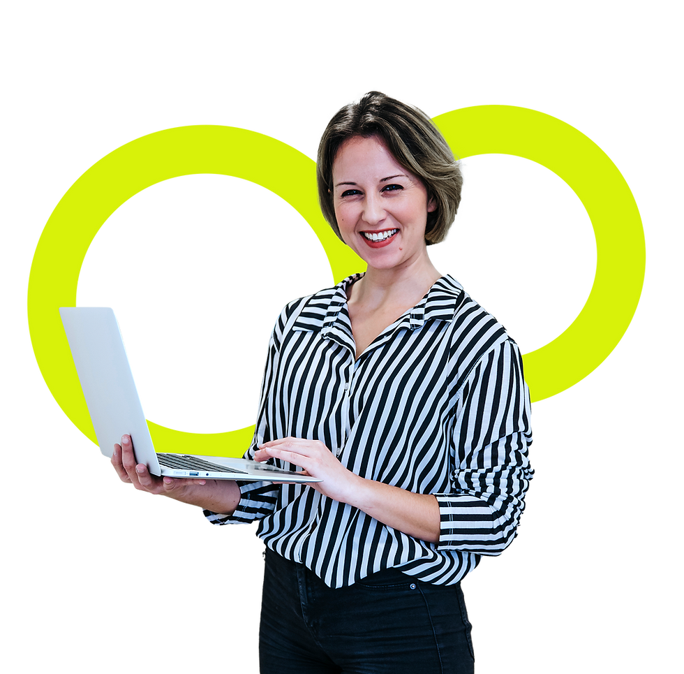 Smiling woman holding laptop, working on her computer, My Site 22.