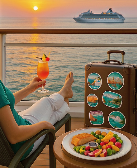 Sunset and cocktails on a Cruise ship balcony
