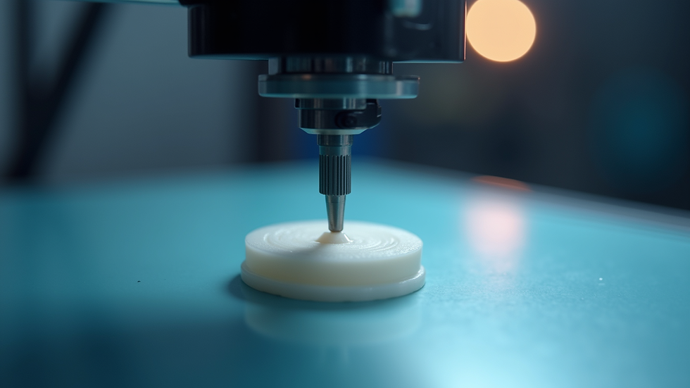 Close-up view of a 3D printer nozzle printing a small plastic object