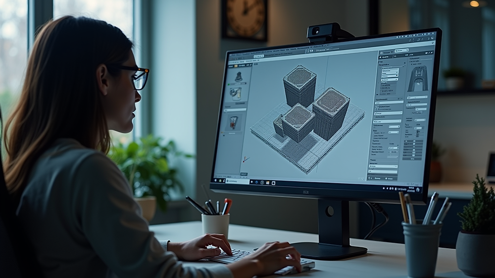 Eye-level view of a computer screen showing a 3D modeling software interface