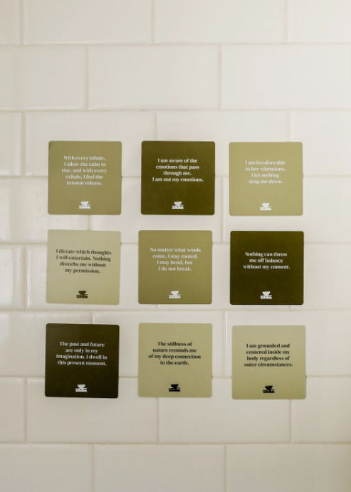 Thumbnail: Grounding Shower Affirmation™ Cards for Adults shown sticking on the shower wall