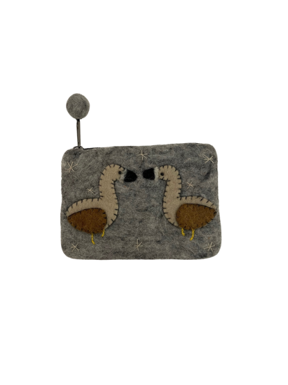 Thumbnail: Gray Flamingo Zippered Pouch Front View