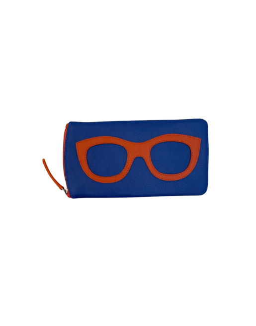 Thumbnail: Blue/Orange Leather Eyeglass Case Front View