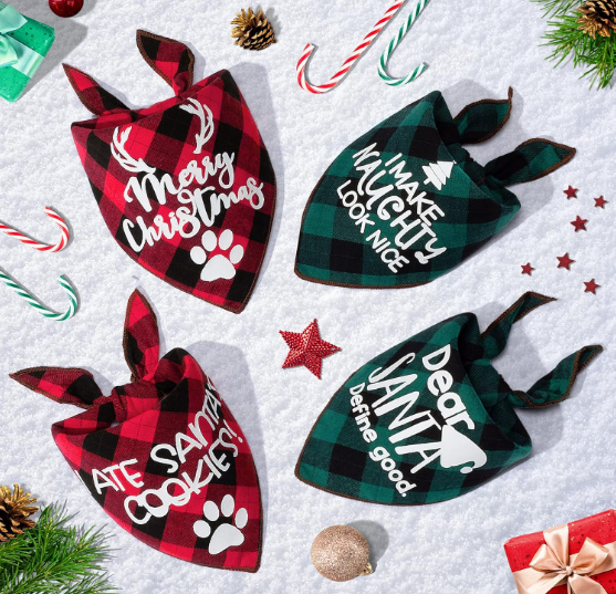 Thumbnail: Christmas Pet Bandana - All Styles Shown on a wintery wonderland background