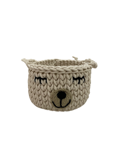 Thumbnail: Medium Polar Bear Handmade Woven Cotton Basket Front View