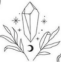 An icon of a fine line tattoo with a crystal and stars and moon