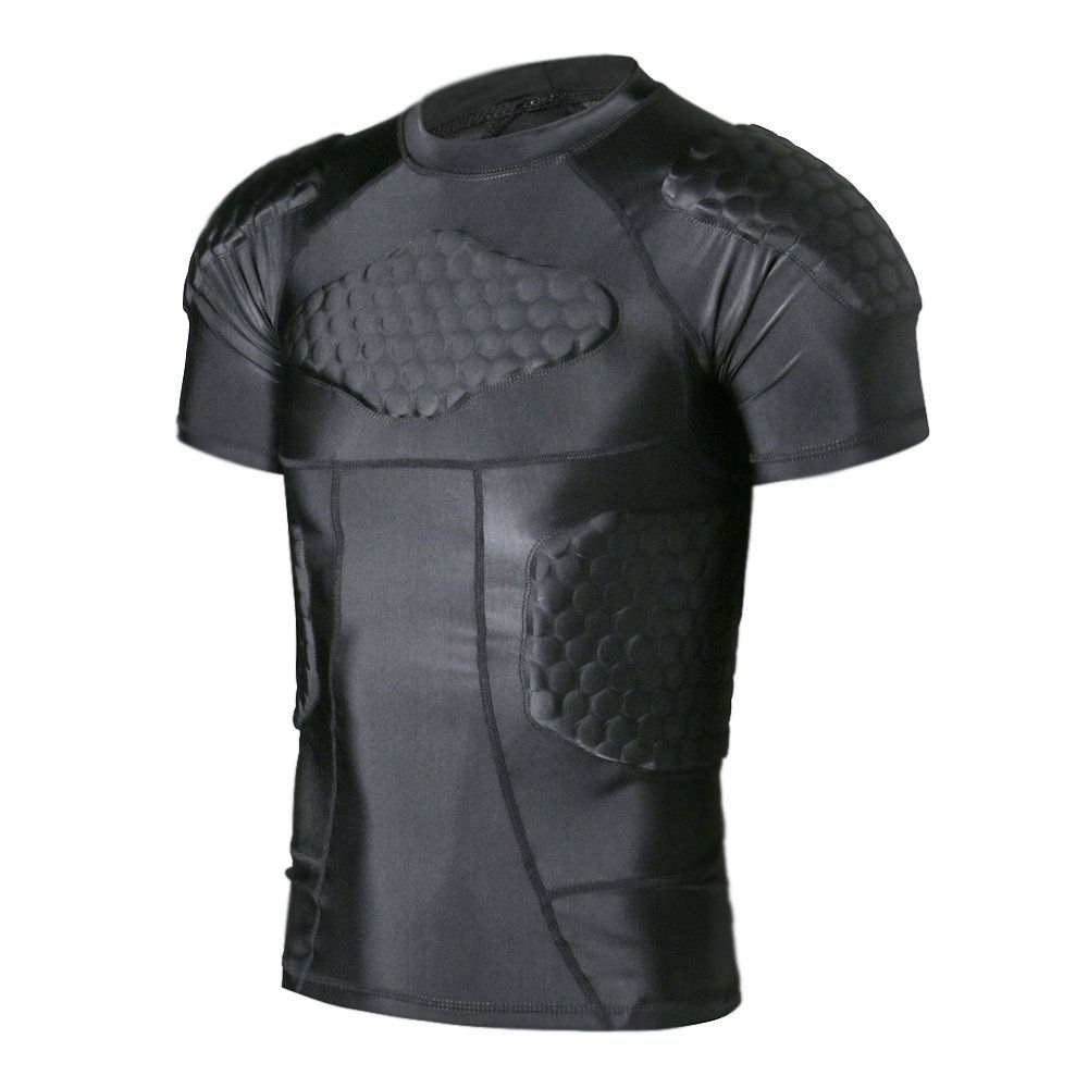 Men Padded Compression Shirt Rib Protector Tank Goalkeeper Bodyshield Jersey Top