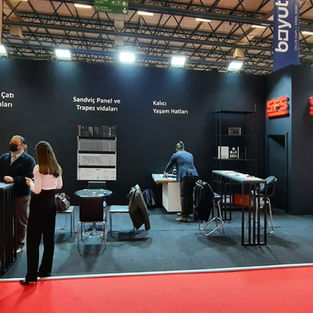 Fair stand designed by Arkhe Architecture for the SFS brand. Construction Fair, 40 m2, Wooden Fair Stand
