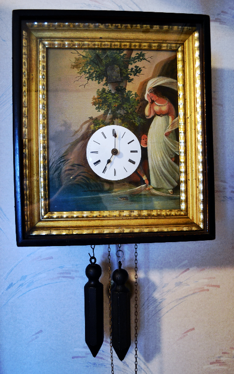 Black Forest clock painting on tin