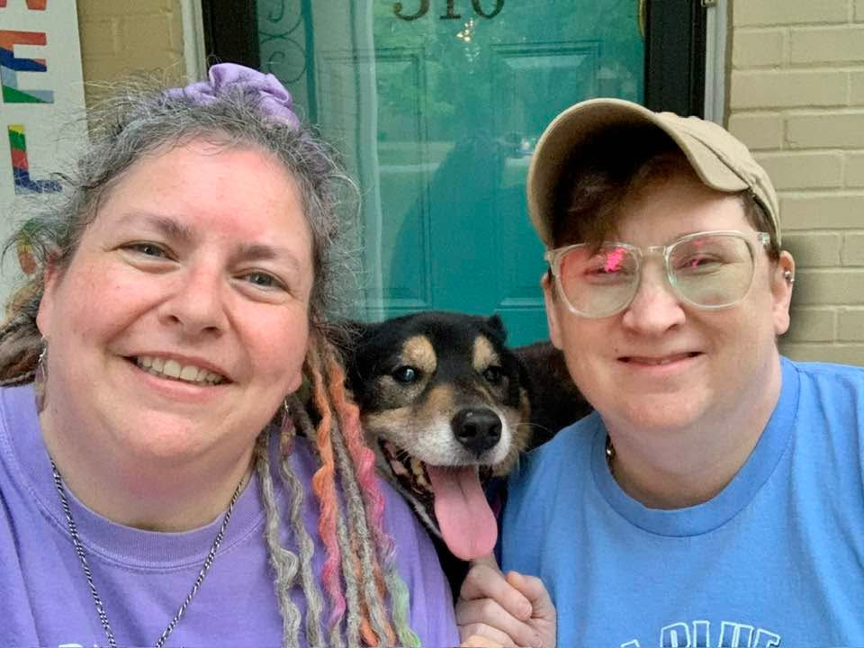 Photo of my Wife, Shade and I on our front porch around 2025