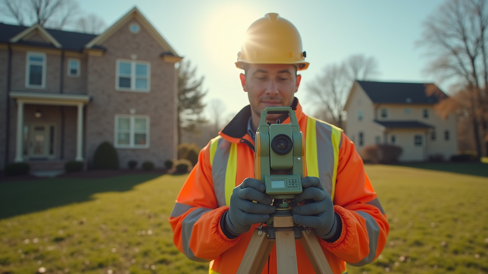 Eye-level view of a surveyor using GPS equipment on a Maryland property