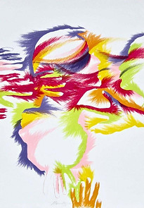 "Budding" by Marisol Escobar - abstract lithograph of hands and flowers