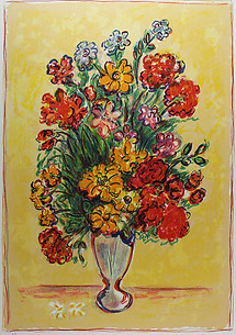 "Bouquet" by Wayne Ensrud - lithograph of a bouquet of flowers in a vase