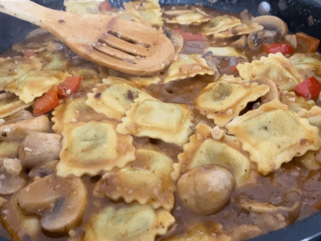 Italian - Marsala ravioli with mushrooms and spinach topped with honey pecan Recipe