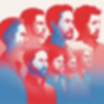 Illustrated profiles of men in red and blue tones, facing right. Layered effect creates a sense of depth and calm focus. No text present. Depicts Individual differences in anger responses.
