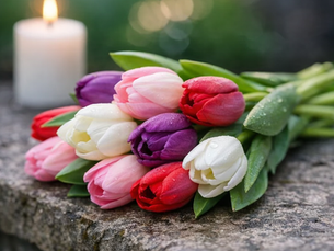 Frühlingsblumen bei der Trauerfeier