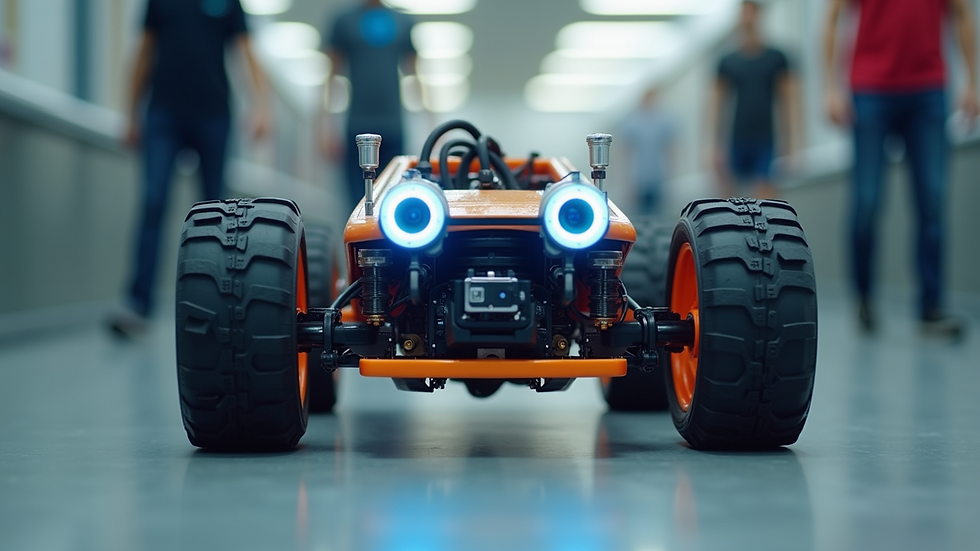 Eye-level view of a robot chassis with sensors attached