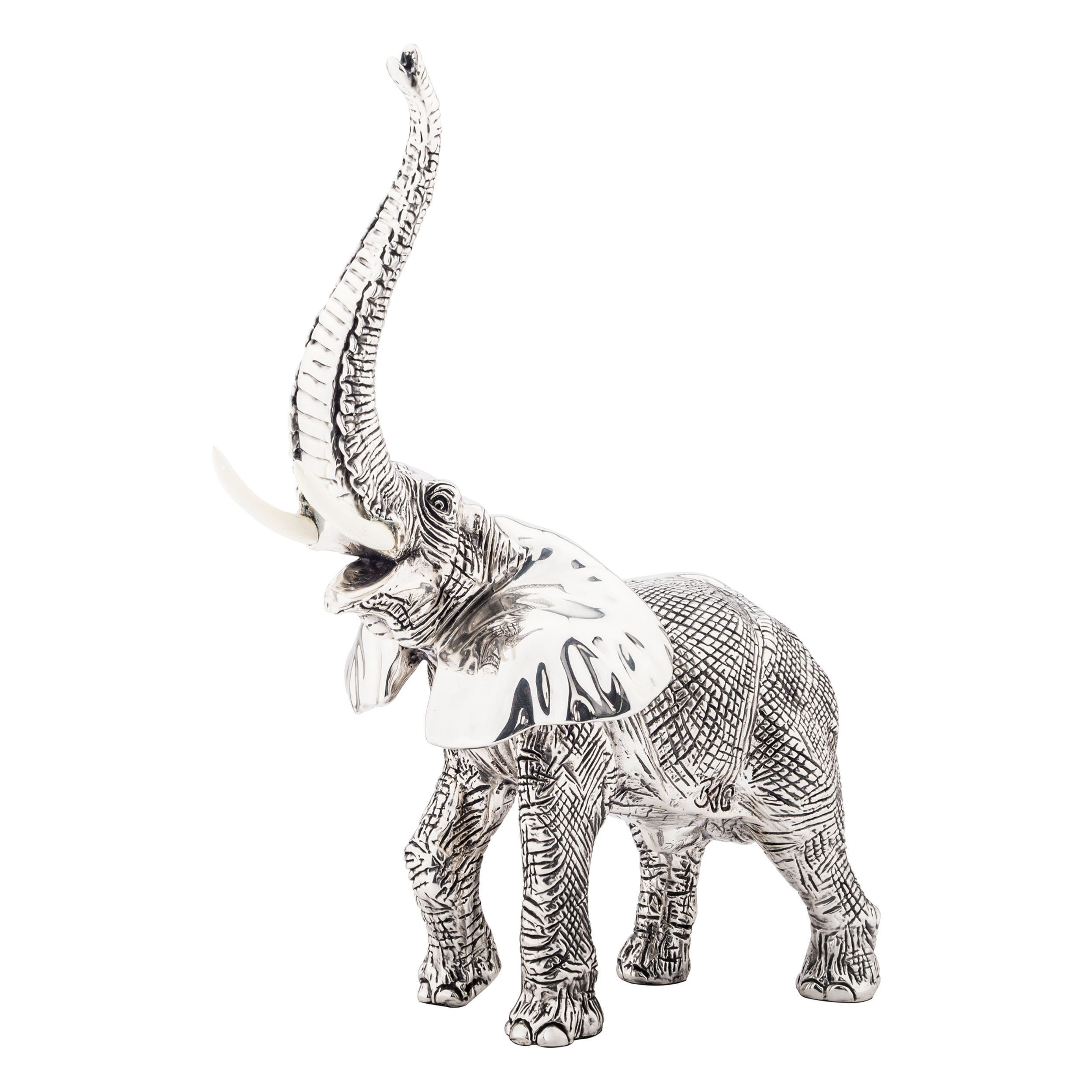 Mother Elephant Figure in Silver with Trunk Up