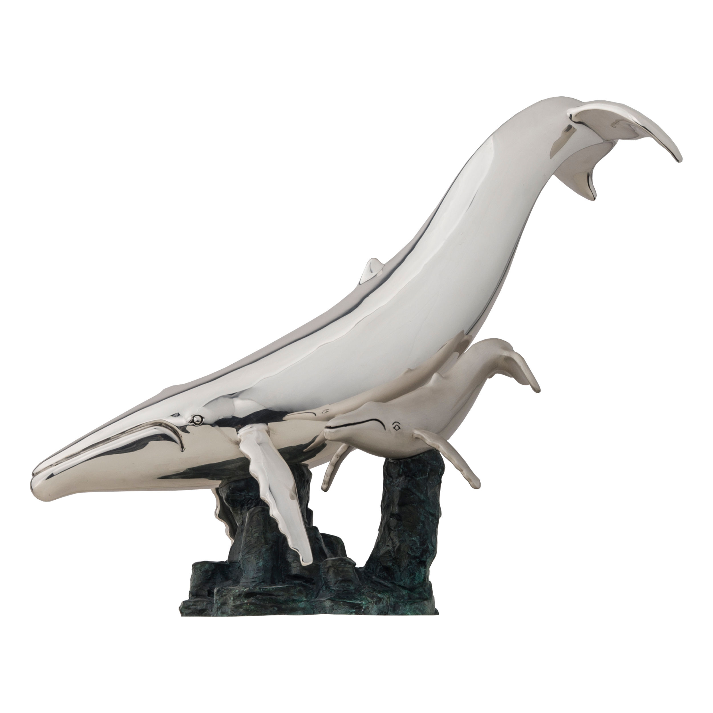 Zilveren Whale & Calf Standbeeld