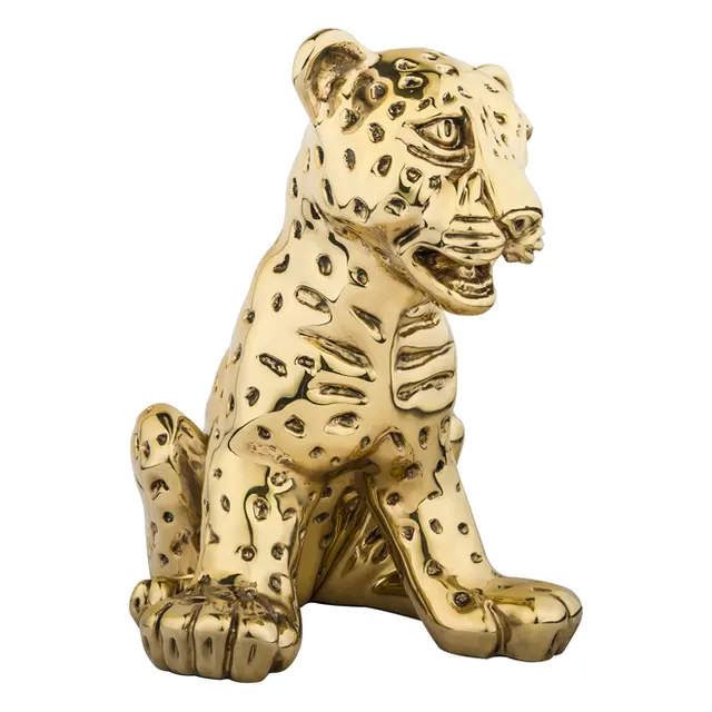 Sitting Gold Leopard Cub Statue