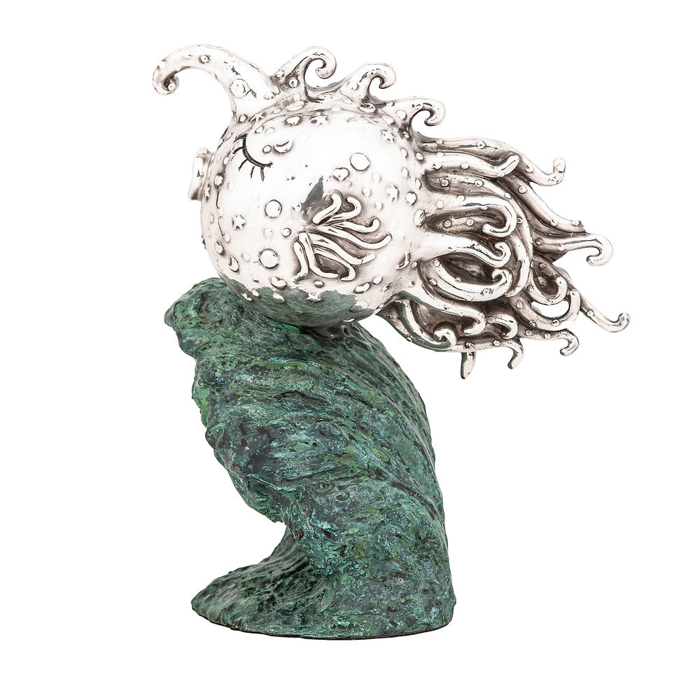 Thumbnail: Silver sunfish sculpture on wave base