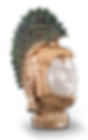This piece is a striking representation of Cuauhtémoc, with a polished copper headdress contrasted against a white face, accented with a plume of green feathers—a noble tribute to the last Aztec emperor's enduring legacy.