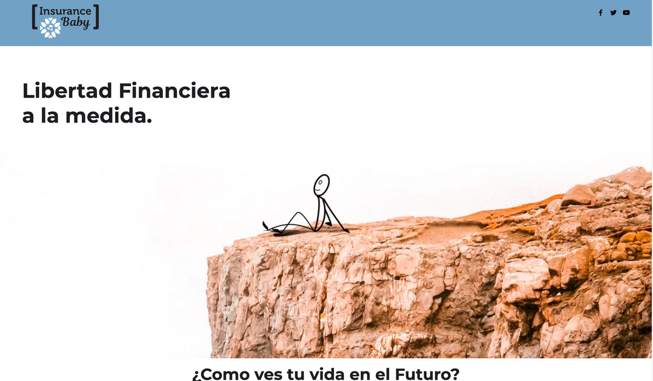 The insurancebaby.com.mx homepage: 'Libertad Financiera a la medida' over a figure resting on a rock