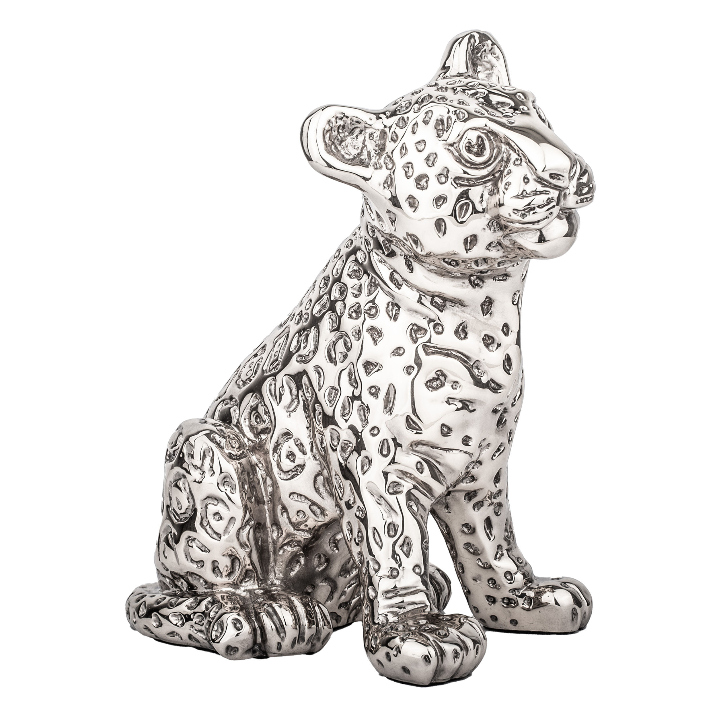 Escultura de Cachorro de Leopardo de Plata