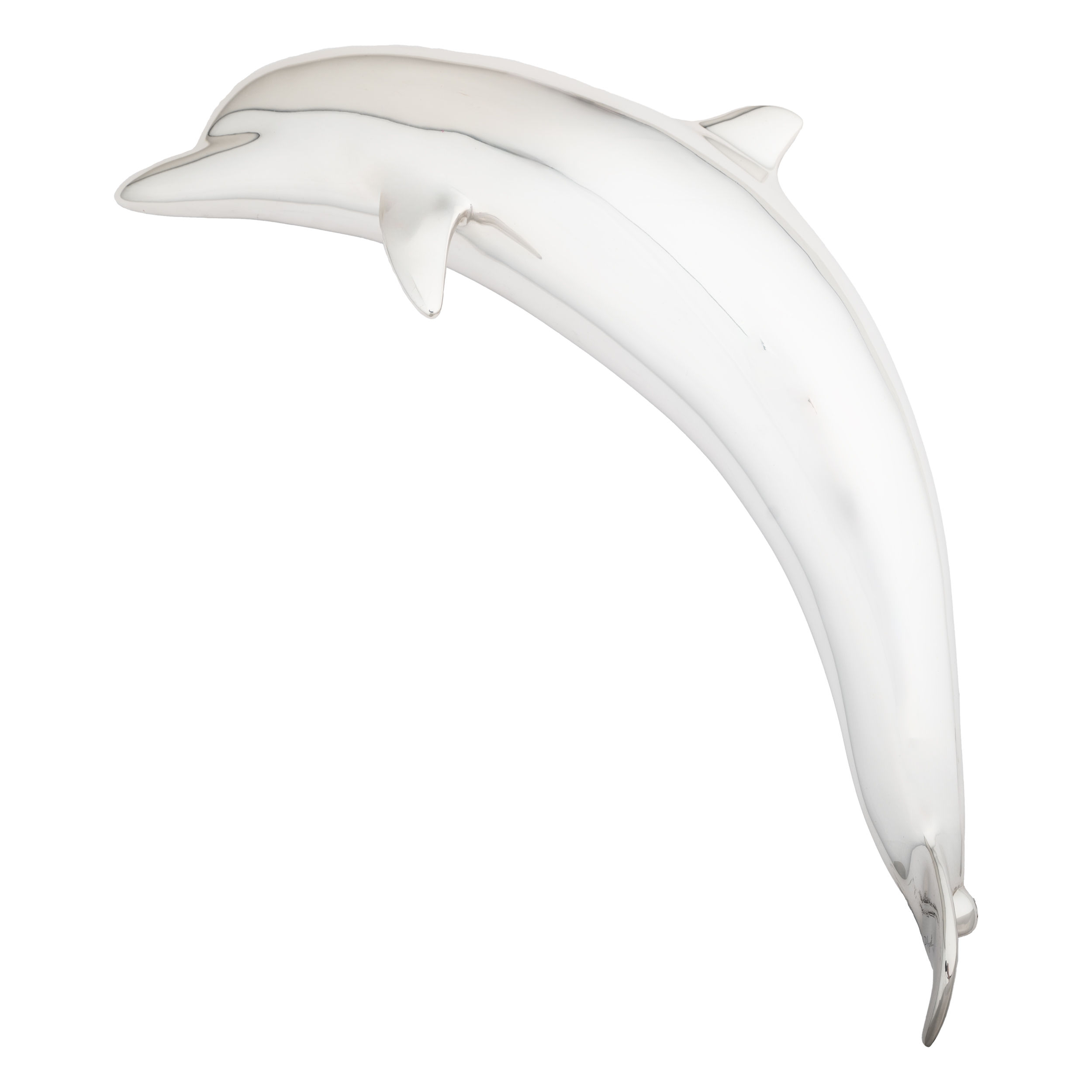 Silver dolphin leaping sculpture