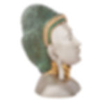 Serene Buddha bust sculpture, green and gold accents