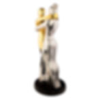 A romantic sculpture of a man and woman in an intimate embrace, rendered in lustrous gold and silver finishes, representing love and companionship, an ideal piece for celebrating affection in home decor.