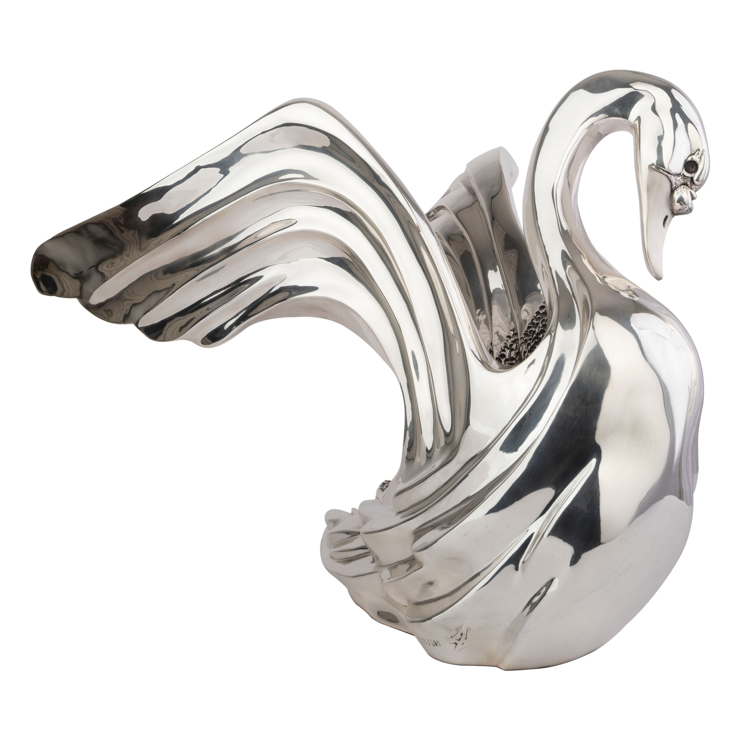 Silver Swan Statue Opening Wings