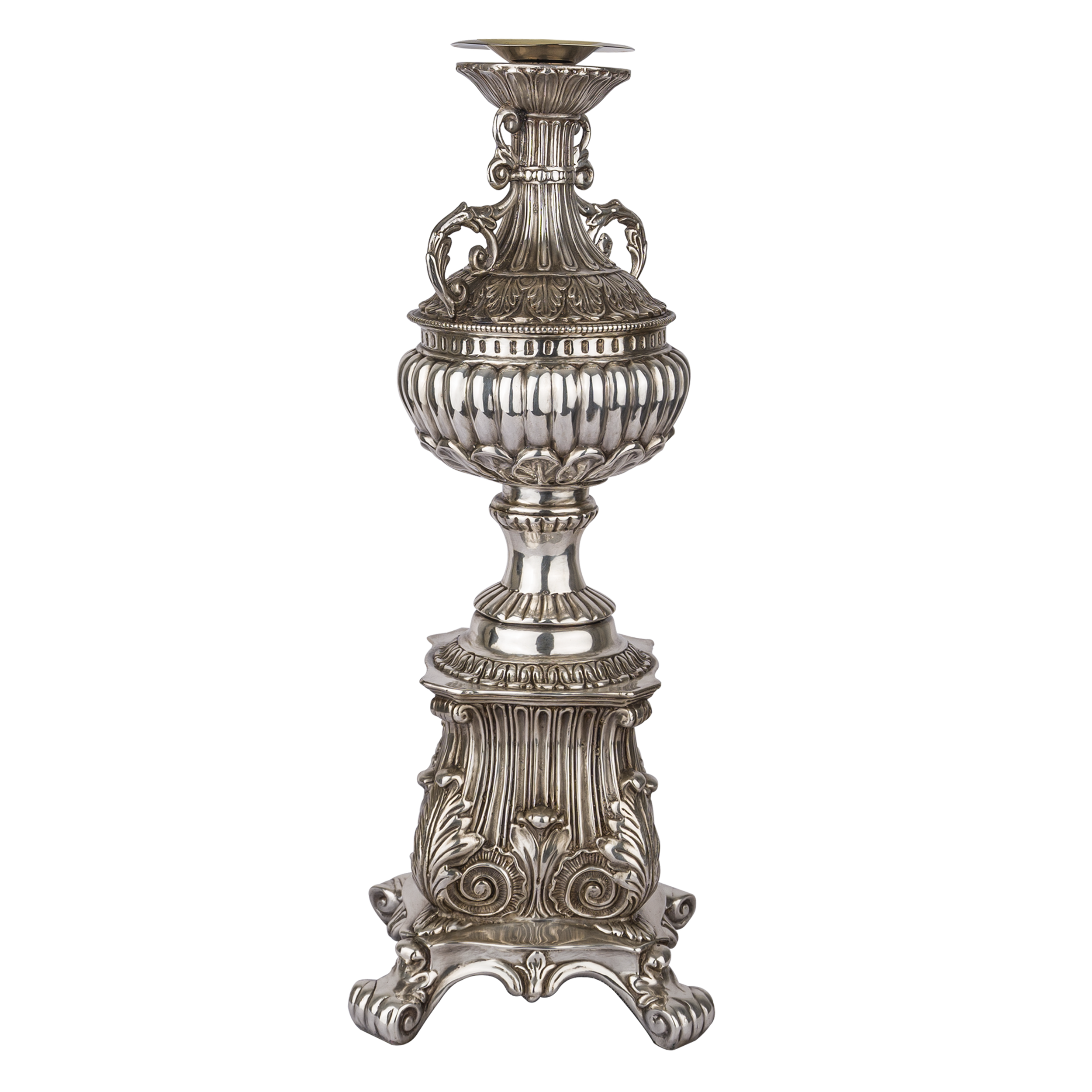 Ornate silver candlestick holder