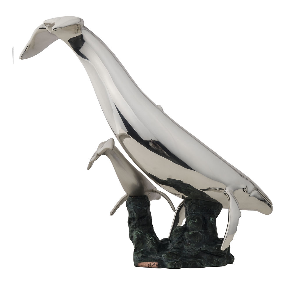 Thumbnail: Silver Whale and Calf Sculpture