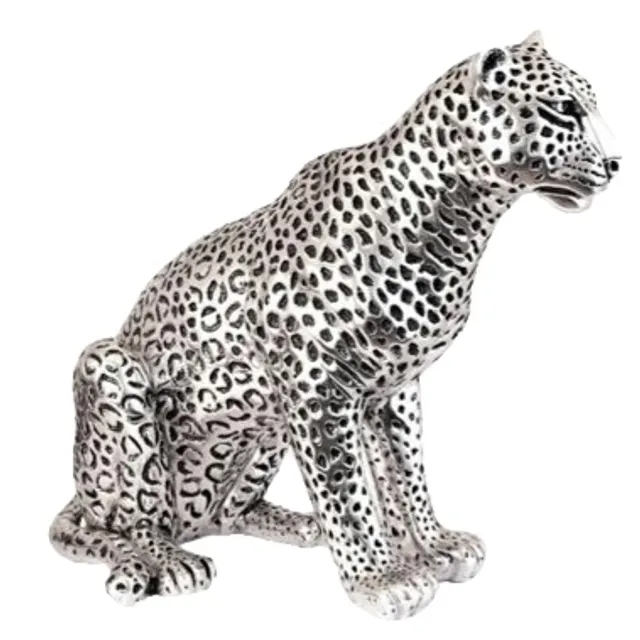 Sitting Silver Leopard Statue
