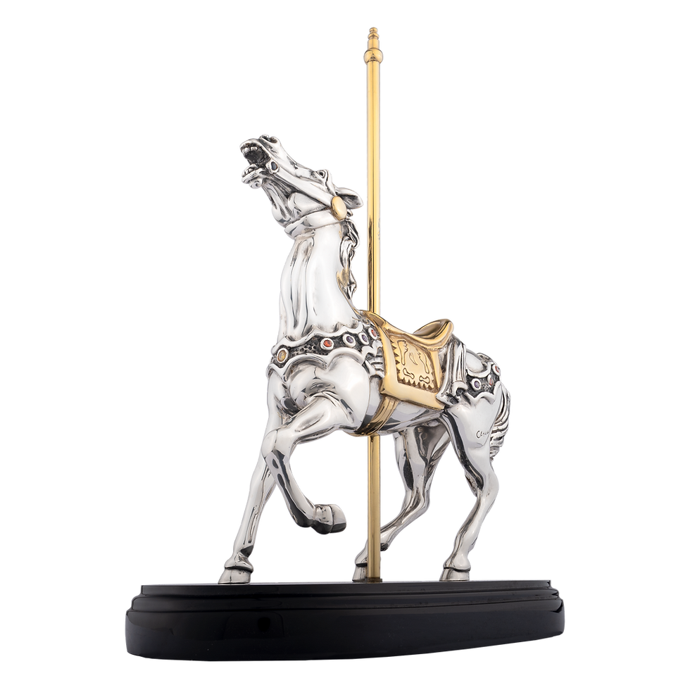 Silver Carrousel Horse Rearing Statue