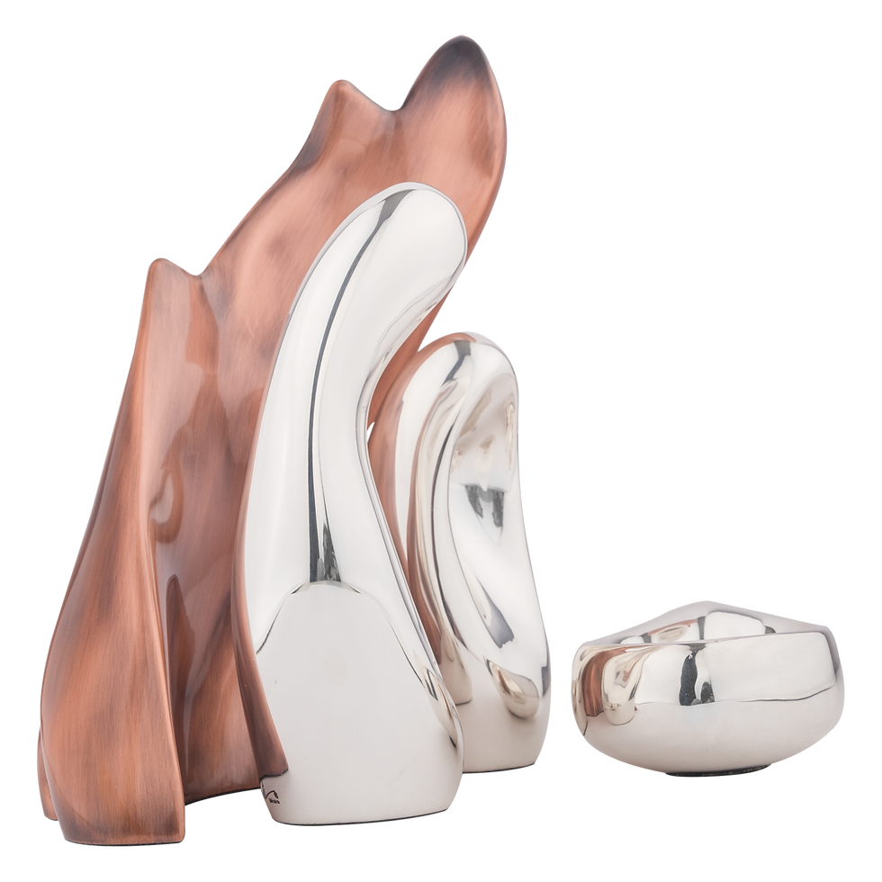 Thumbnail: Reflective bronze and silver dog figurines