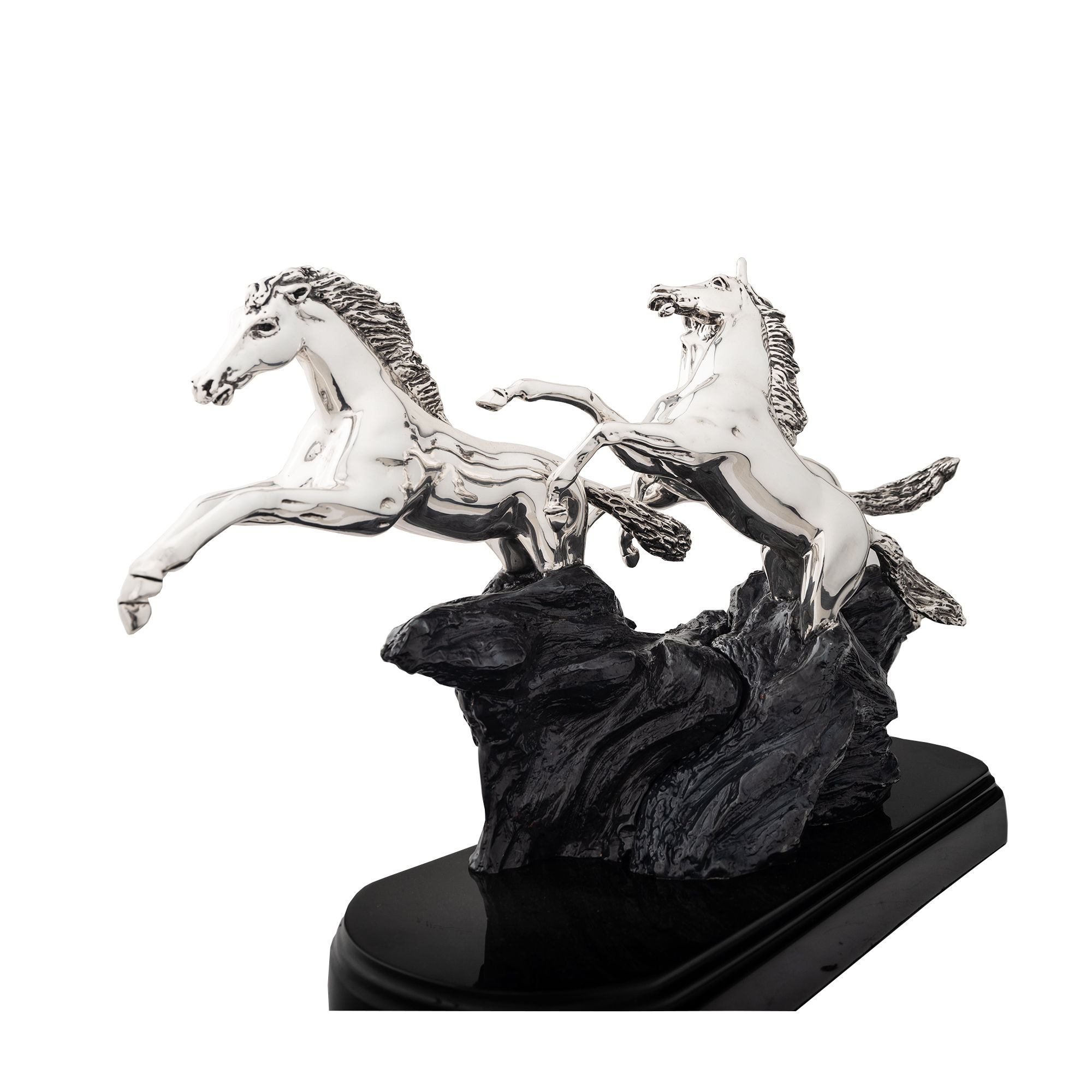Escultura de Caballos Corriendo en Plata