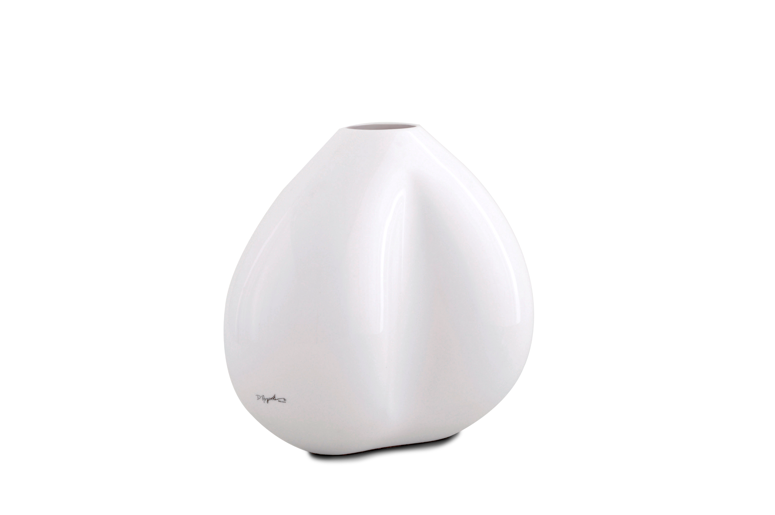 Florero de diseño orgánico en blanco brillante, cuya forma suave y sinuosa aporta un estilo moderno y artístico a cualquier arreglo floral.