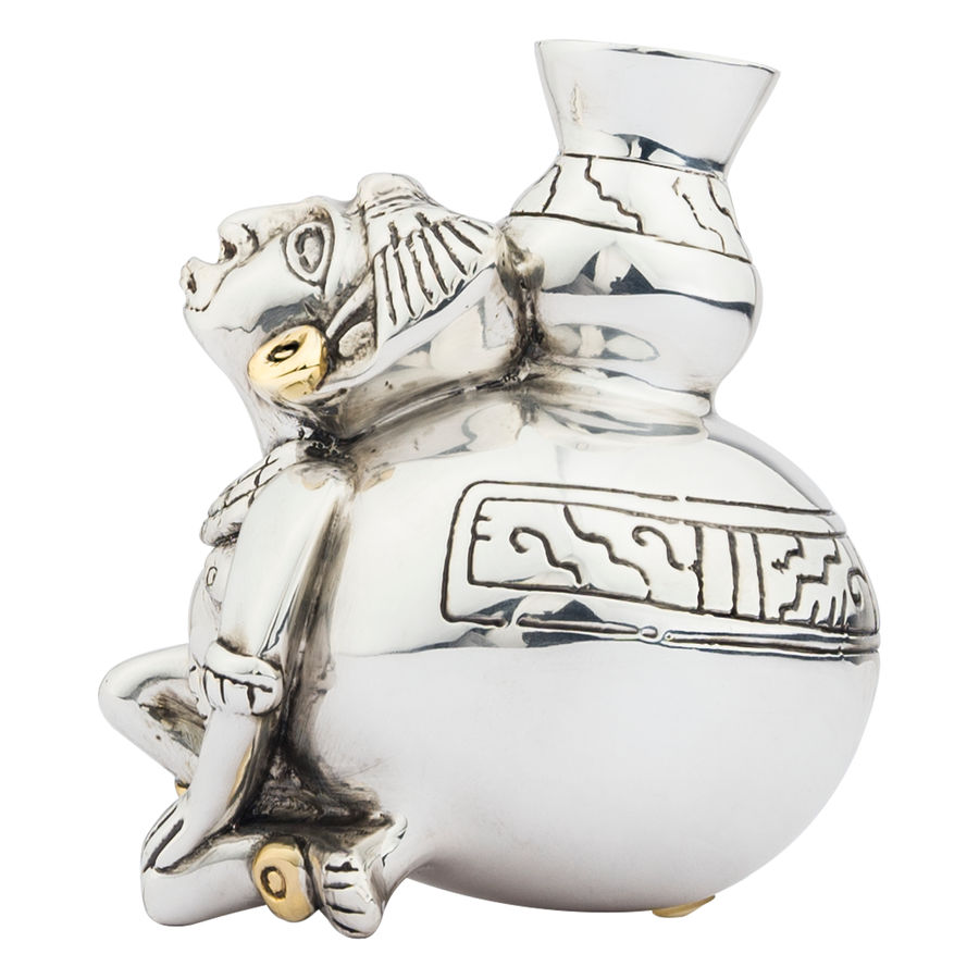 Vase toltèque en argent, femme, art aztèque
